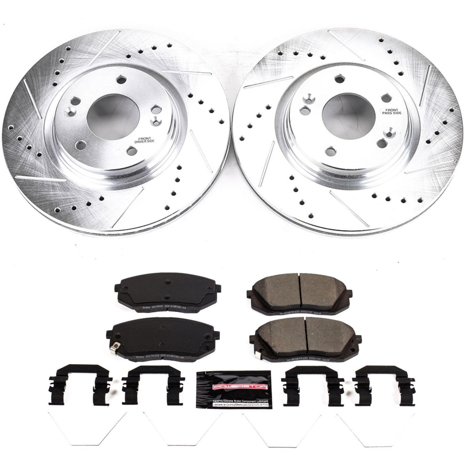 Power Stop K8011 Z23 Carbon Fiber Brake Pads with Drilled & Slotted Brake Rotors Kit For Hyundai Elantra GT, Hyundai Kona, Hyundai Veloster, Kia Forte, Kia Seltos, Kia Soul [Model Specific]