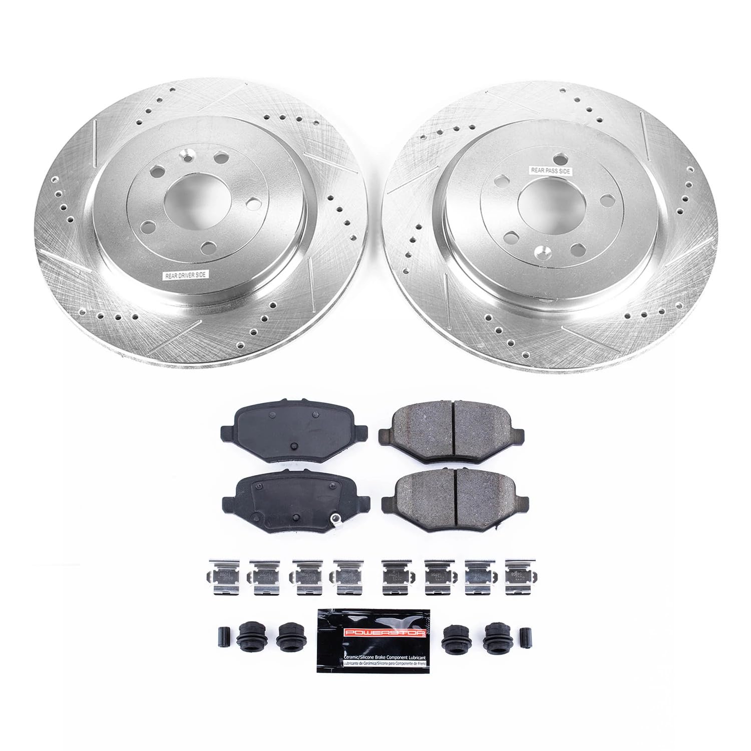 Power Stop K6376 Brake Pads Rear Z23 with Drilled Slotted Brake Rotors Kit For Explorer, Flex, Police Interceptor Sedan Utility, Special Service Police Sedan, Taurus, MKS, MKT [Model Specific]