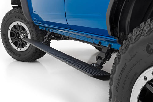 Power Running Boards Rough Country with LED Step Lights for Ford Bronco, 4-Door (2021-2025) - Retractable Electric Side Steps w/Dual Motors, LED Lights, Textured Anti-Slip Surface