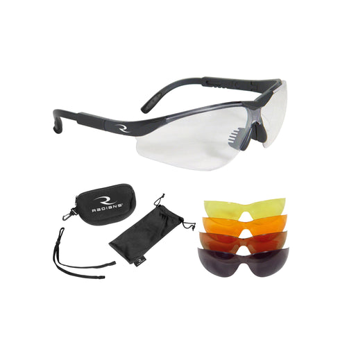 Radians T-85 Glasses with Neck Cord/Cloth Bag/Case,Black Frame,Clear/Copper/Amber/Orange/Green Mirror Lens,T-85,Glasses,Black Frame,Clear,Copper,Amber,Orange,Green Mirror,Neck Cord/Cloth Bag/Case