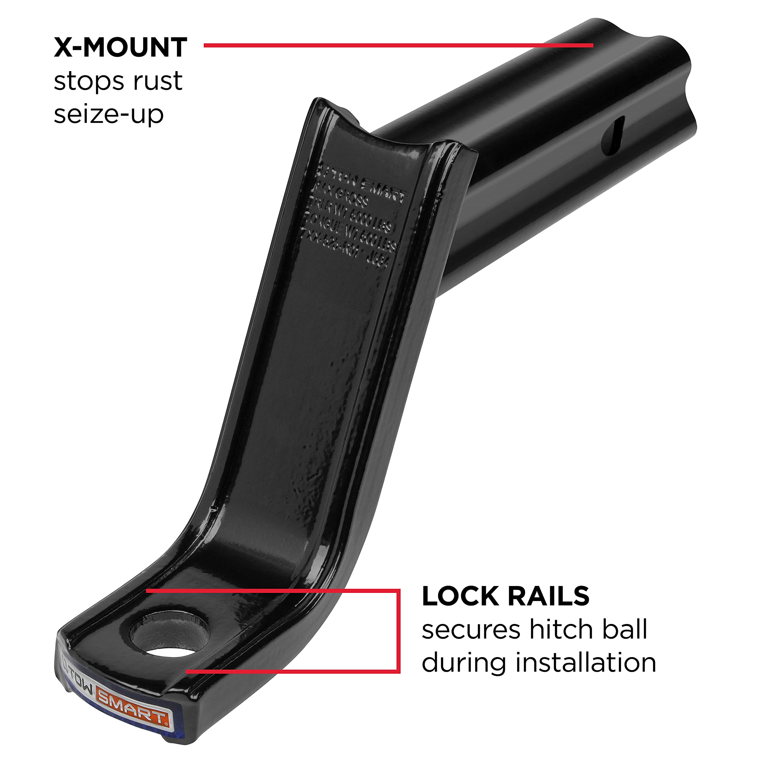 Class III TOWSMART, 5,000 lb., 5-1/4 in. Drop x 4 in. Rise x 1 in. Shank, X-Mount Trailer Hitch Ball Mount