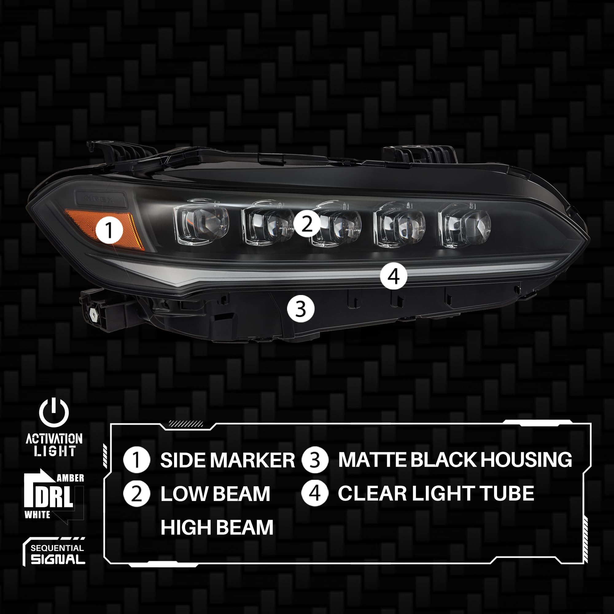 NOVA-Series LED Black AlphaRex Projector Headlights for 22-25 Civic