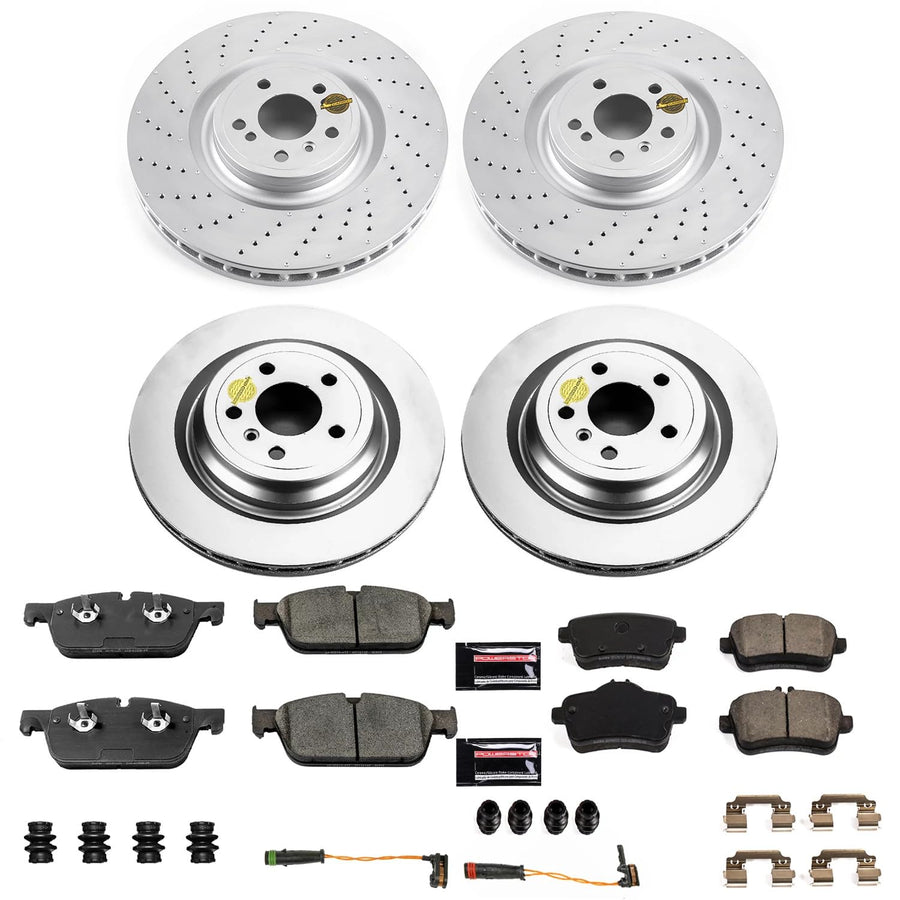 Power Stop CRK7442 Brake Rotor Coated and Ceramic Brake Pads- Front & Rear For Mercedes-Benz GLE450 AMG 2016 [Model Specific]