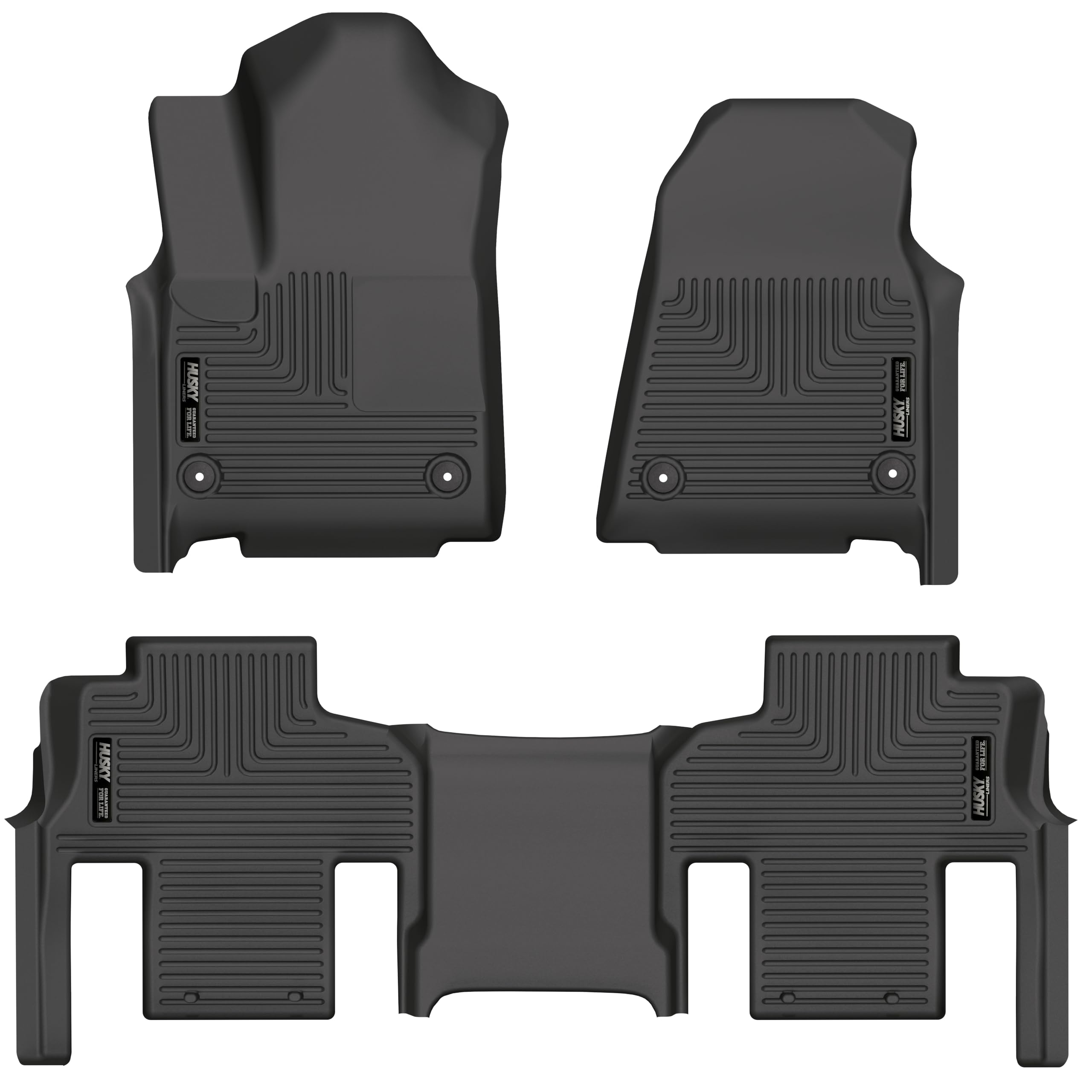 Weatherbeater Husky Liners Floor Mats | Fits 2022-2025 Jeep Grand Wagoneer w/2nd Row Bucket Seats | Front & 2nd Row, 3-pc Black - 99111