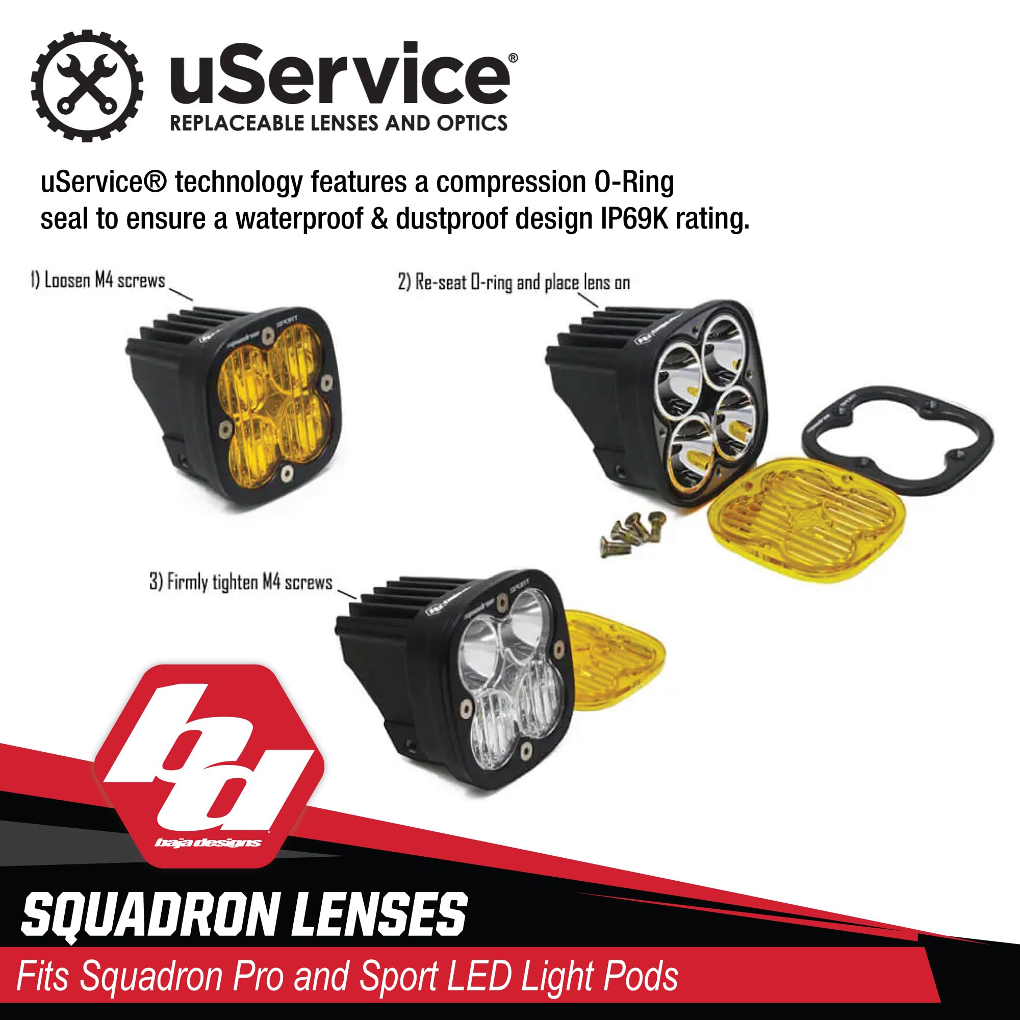 LED Lens Kit Baja Designs Squadron (Pro and Sport), 1 Pack (Work/Scene; Amber Lens)