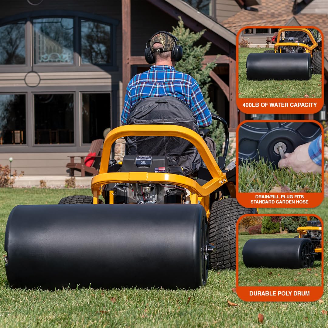 18" x 36" Agri-Fab Tow Behind Poly Lawn Roller 400 lbs weight with water, Poly Drum and Steel Frame, with Plug. Designed for Lawn and Garden Tractors