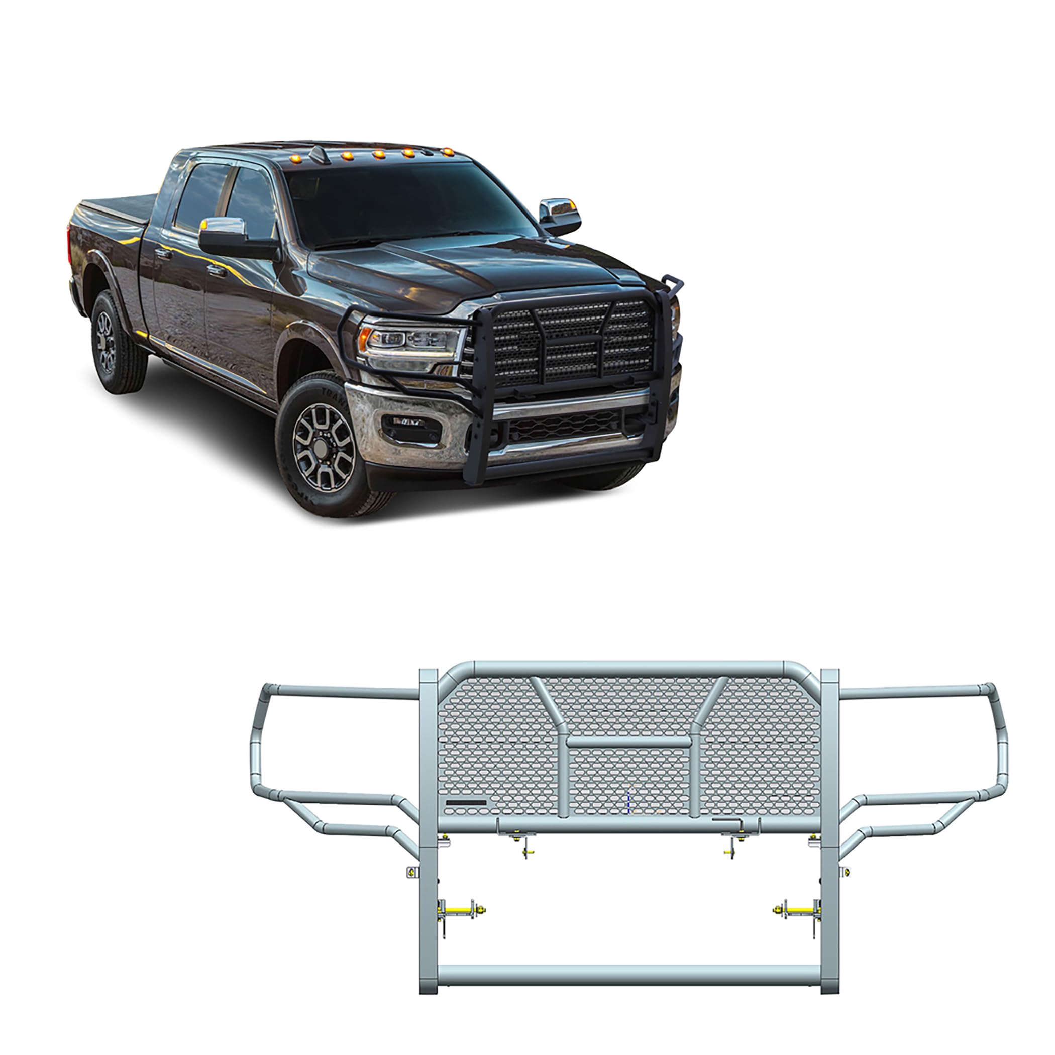 RUGGED Black Horse Heavy Duty Grille Brush Bumper Guard Modular Black Compatible with 2019-2024 Ram 2500|2019-2024 Ram 3500-RU-DORA20-B