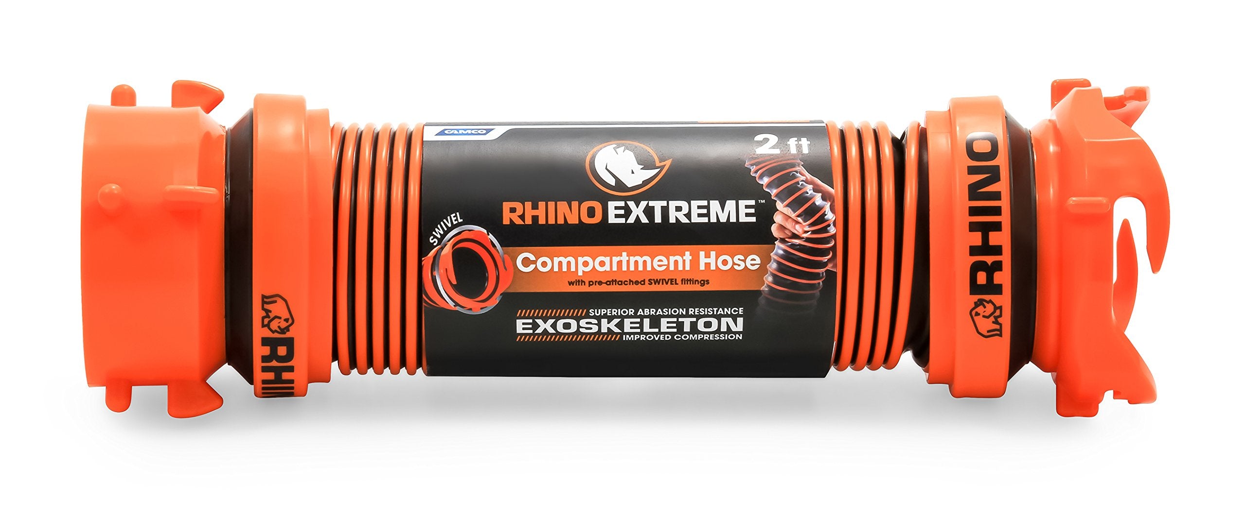 RhinoEXTREME Camco 2' RV Sewer Compartment Hose - Flexible Design for Tight Spaces - Compact to Store - Crush Resistant (39855)