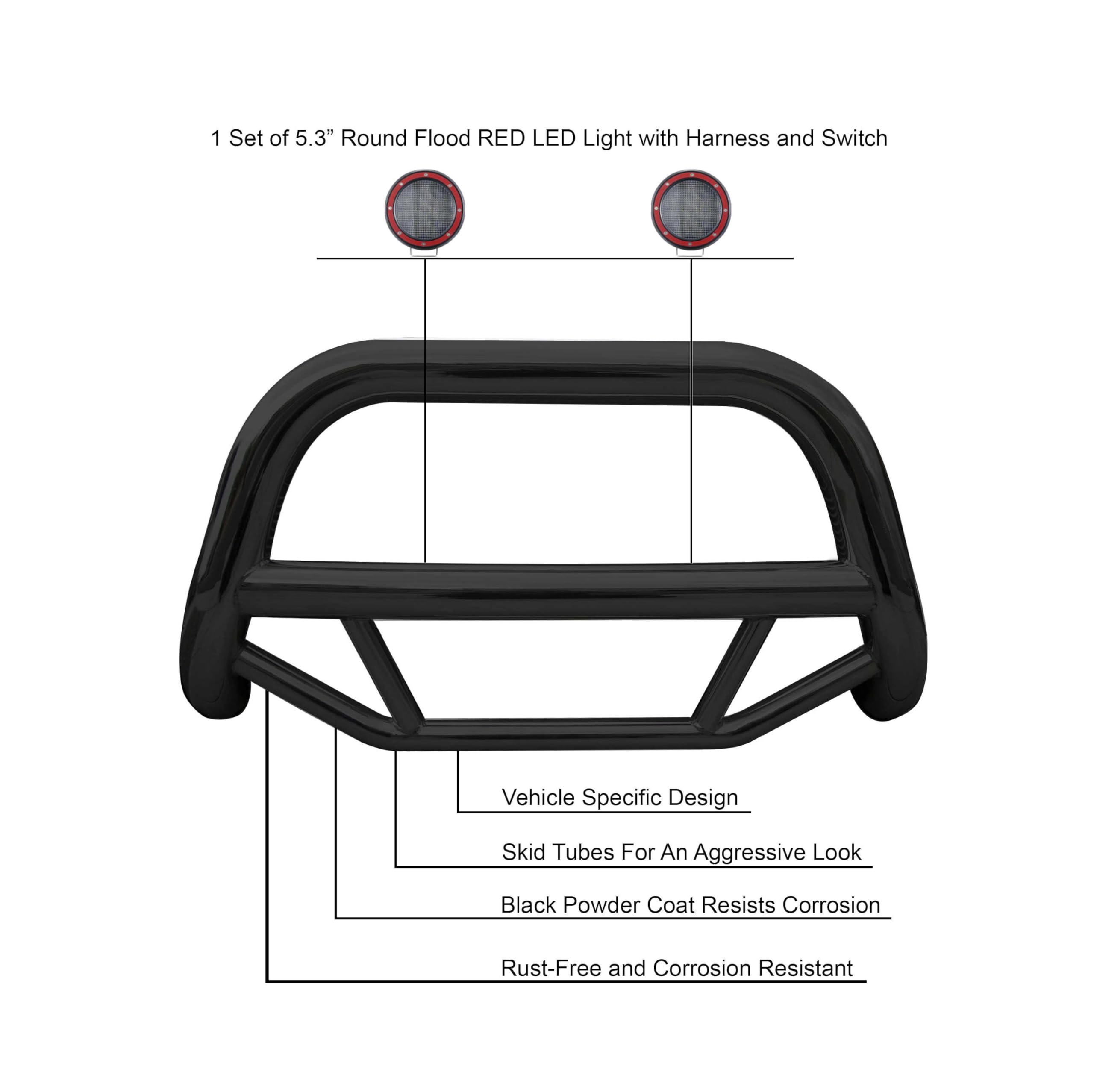 Max Bull Bar Kit Black Horse No Skid Plate Black Compatible with 2005-2010 Toyota Sienna-MBB-TOB4901-PLFR