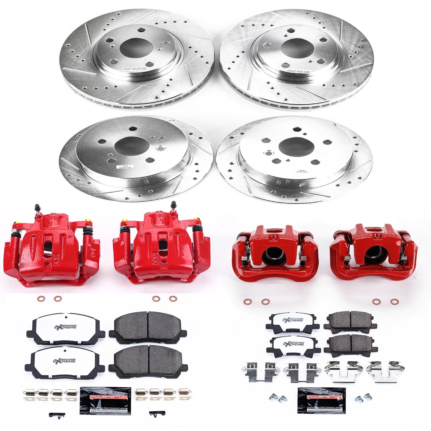 Power Stop Z23 KC4531 Evolution Sport Front & Rear Caliper Brake Kit- Brake Rotor, Carbon-Fiber Ceramic Brake Pads and Brake Caliper For Toyota Highlander 2004-2007 [Model Specific]