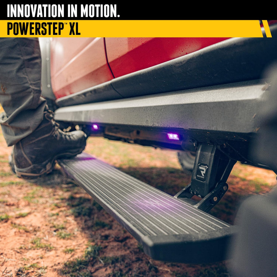 AMP Research PowerStepXL | Fits 2004- 2007 Ford F-250/F-350/F-450 Super Duty Crew Cab | 77104-01A | Rust Proof Aluminum Electric Retractable Steps with LED Step Lights