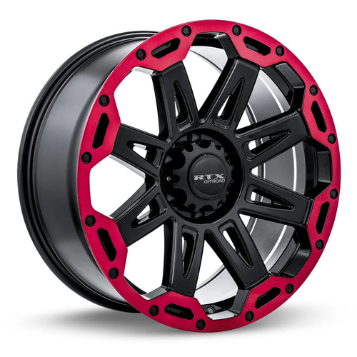 Custom RTX GOBI Wheel - 18x9, 10 Offset, 6x139.7 Bolt Pattern, 78.1mm Hub - Gloss Black with Red Lip Rim