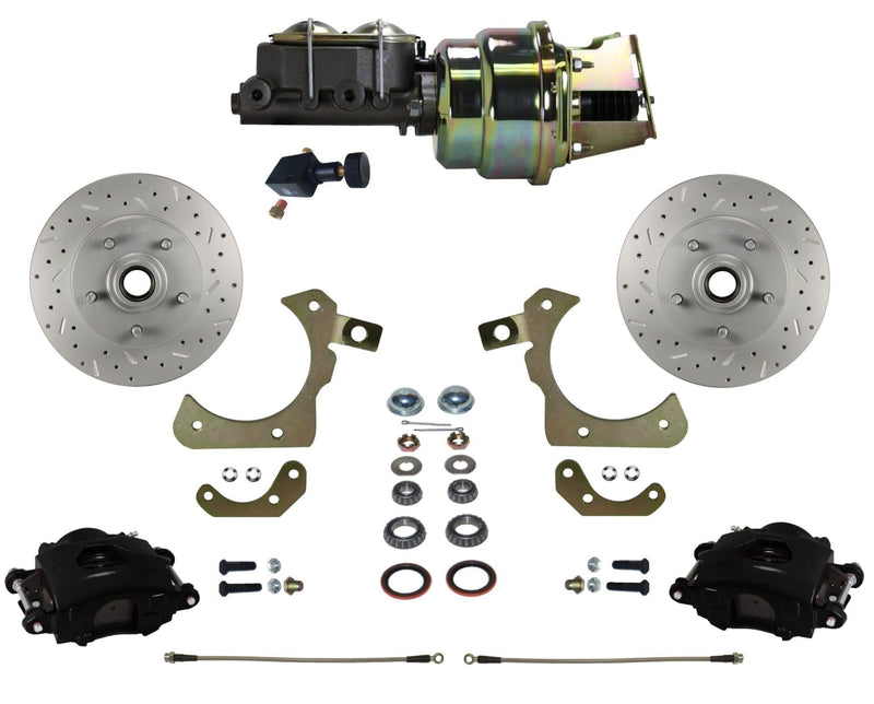 Power Front Disc Brake Conversion Kit With Adjustable Proportioning Valve LEED BRAKES Maxgrip Xds Black Calipers