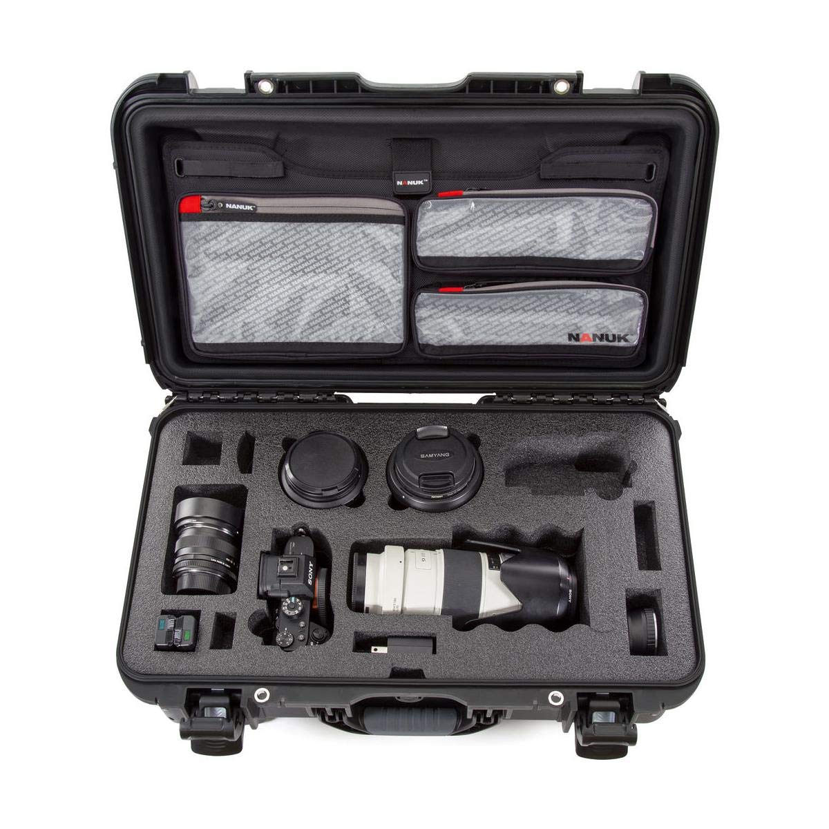 Waterproof Nanuk 935 Carry-On Hard Case with Lid Organizer for Sony a7R Size Camera w/Wheels - Black