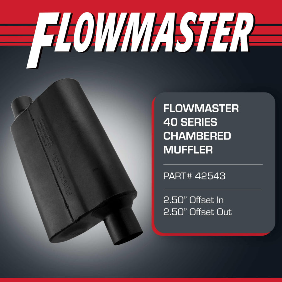 40 Series Flowmaster Original Chambered Muffler – 2.50” Offset In / 2.50” Offset Out – Aggressive Sound – 16-Gauge Aluminized Steel – For Muscle Cars, Street Rods, Trucks, SUVs & Strip Builds (42543)