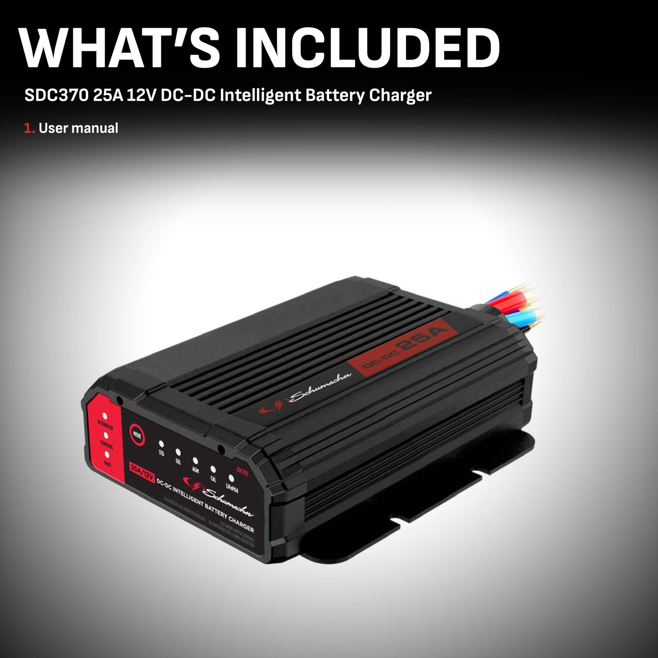 Schumacher Electric 25A Smart Battery Charger and Maintainer - 12V DC-DC - Standard, AGM, Gel, Calcium & Lithium Battery Charger - Use with Smart Alternators for Off-Grid Power