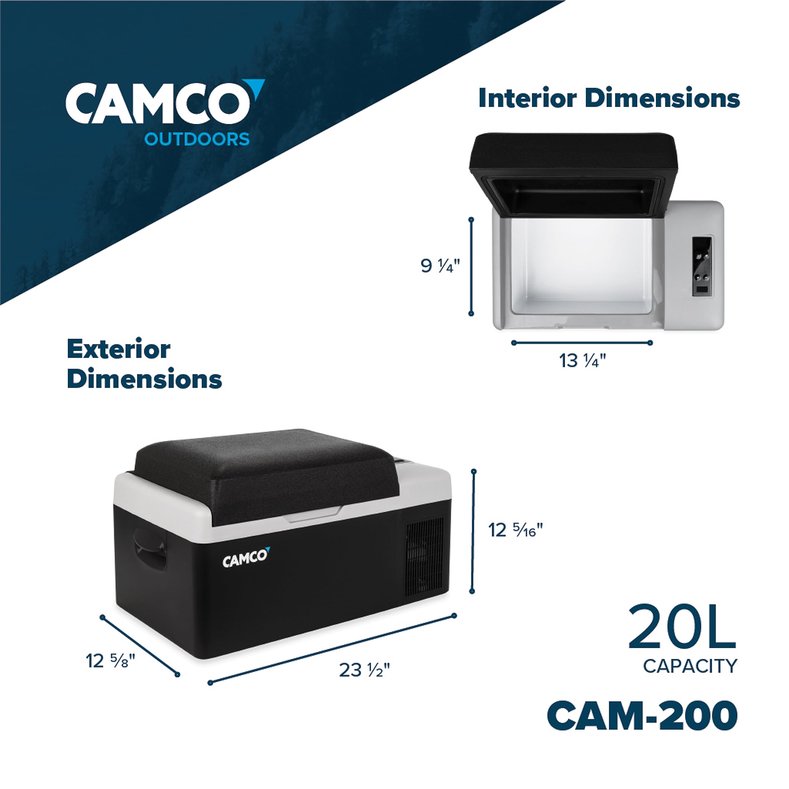 Camco 20-Liter Portable Compact Fridge/Freezer CAM-200 | Features Bluetooth Capable Remote Access & 1 Compartment w/Single Zone Cooling | Adjusts from -4° F to 68° w/2 Cooling Modes ECO & MAX (51510)