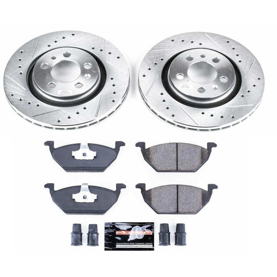 Power Stop K5401 Z23 Carbon Fiber Brake Pads with Drilled & Slotted Brake Rotors Kit Front