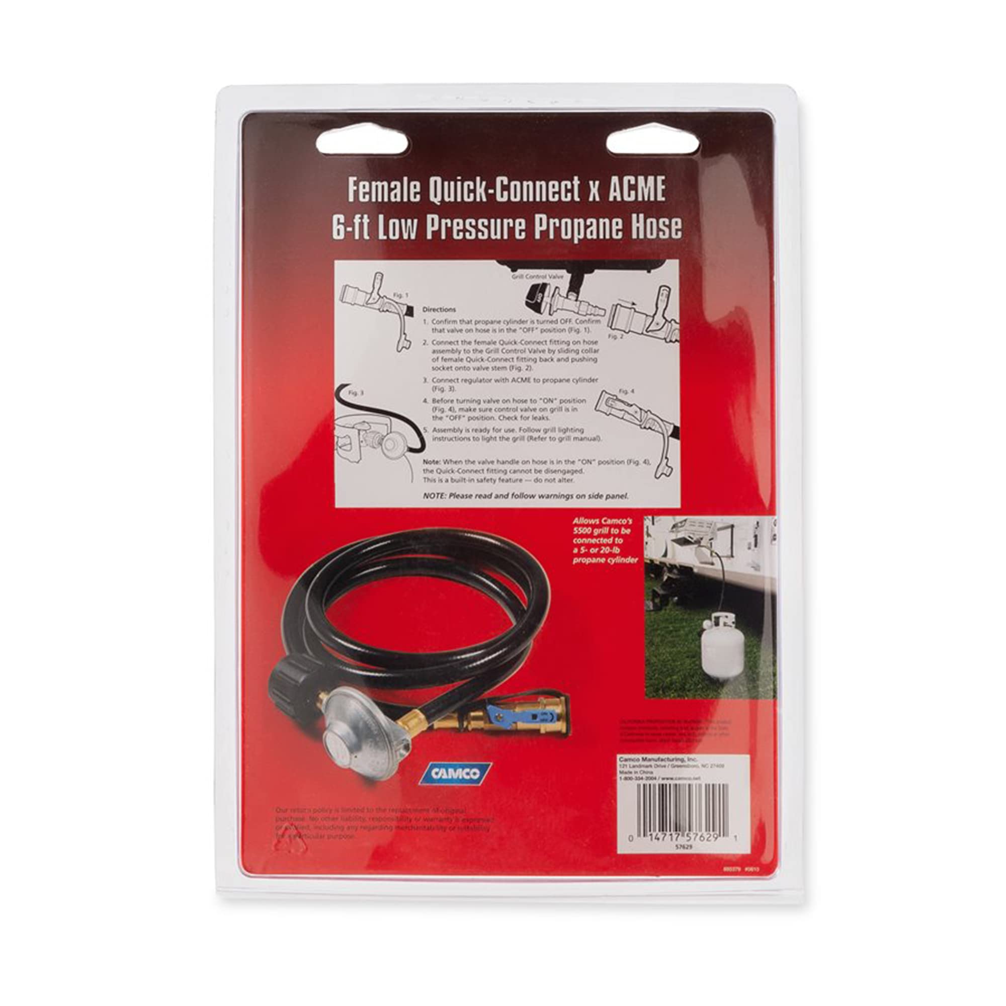 Camco Gas Regulator Low Pressure with 6' Hose and Female Quick Connect x Acme Nut- Simple and Quick Install - Use with Low Pressure Gas Appliances (57629)