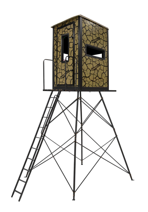 Muddy Box Blind Gunner w/Deluxe 10' Tower/Steel Wall Constructed/Cracked Mud Camo