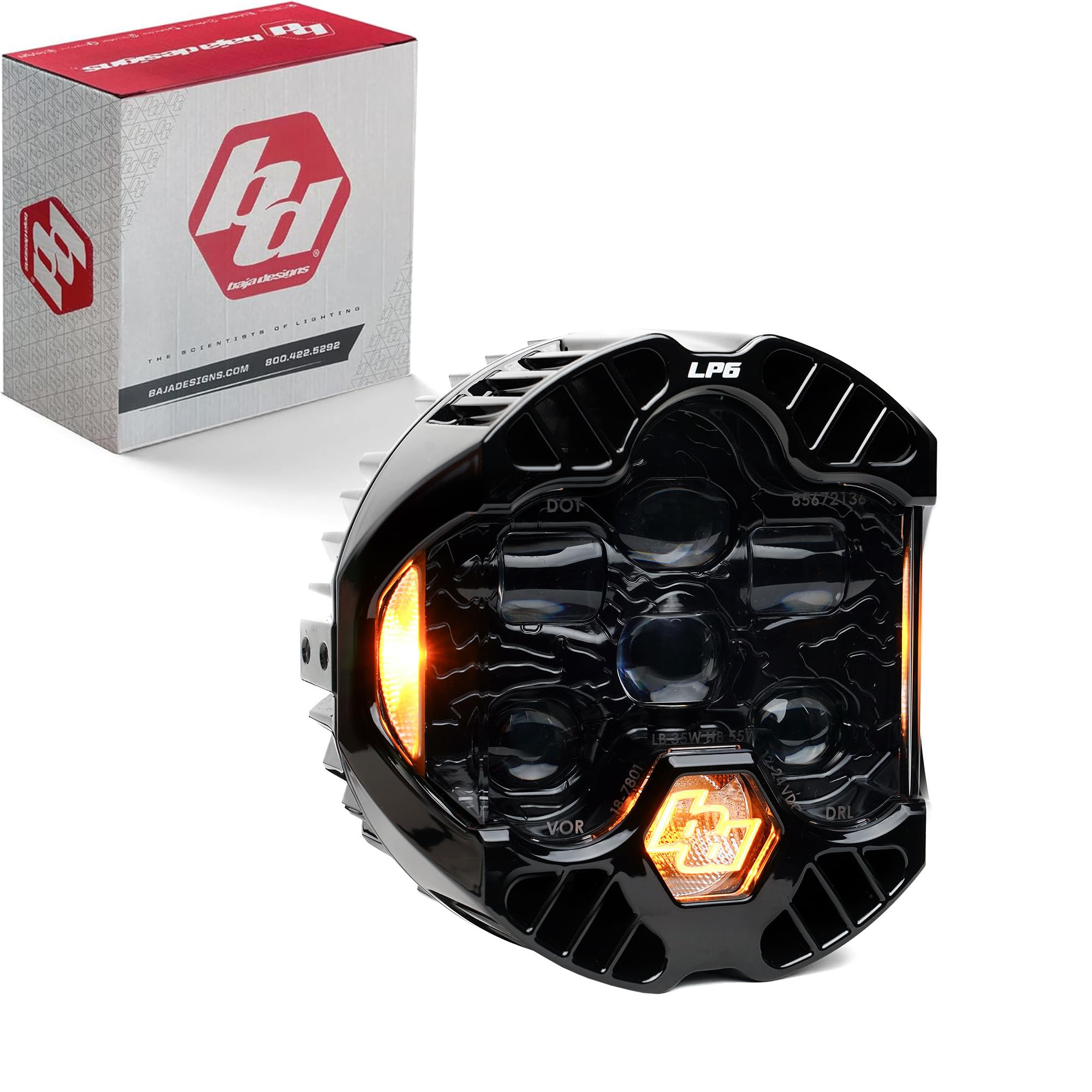 Baja Designs LP6 DOT SAE 6.5" Road-Legal LED Headlight – High/Low Beam Functionality with Amber DRL - Universal Fit for Motorcycle, Jeep, & Off-Road (Single)