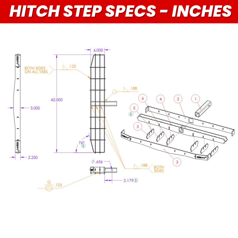 GEN-Y Extra Wide Heavy-Duty Hitch Step with Serrated Boot Scraper for 2" Receiver, 600 LB Capacity, Black