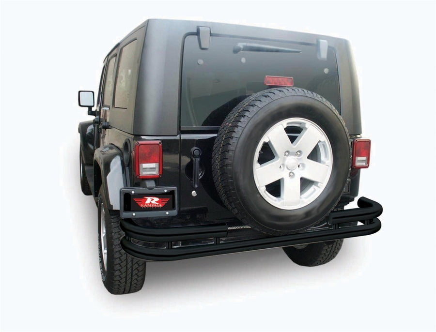 Rampage Double Tube Rear Bumper Rampage | Steel, Textured Black | 88648 | Fits 2007 - 2018 Jeep Wrangler JK