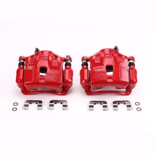 Power Stop Pair of High-Temp Red Powder Coated Front Calipers For Hyundai Elantra 2011-2016, Hyundai Elantra Coupe 2013-2014 [Model Specific]