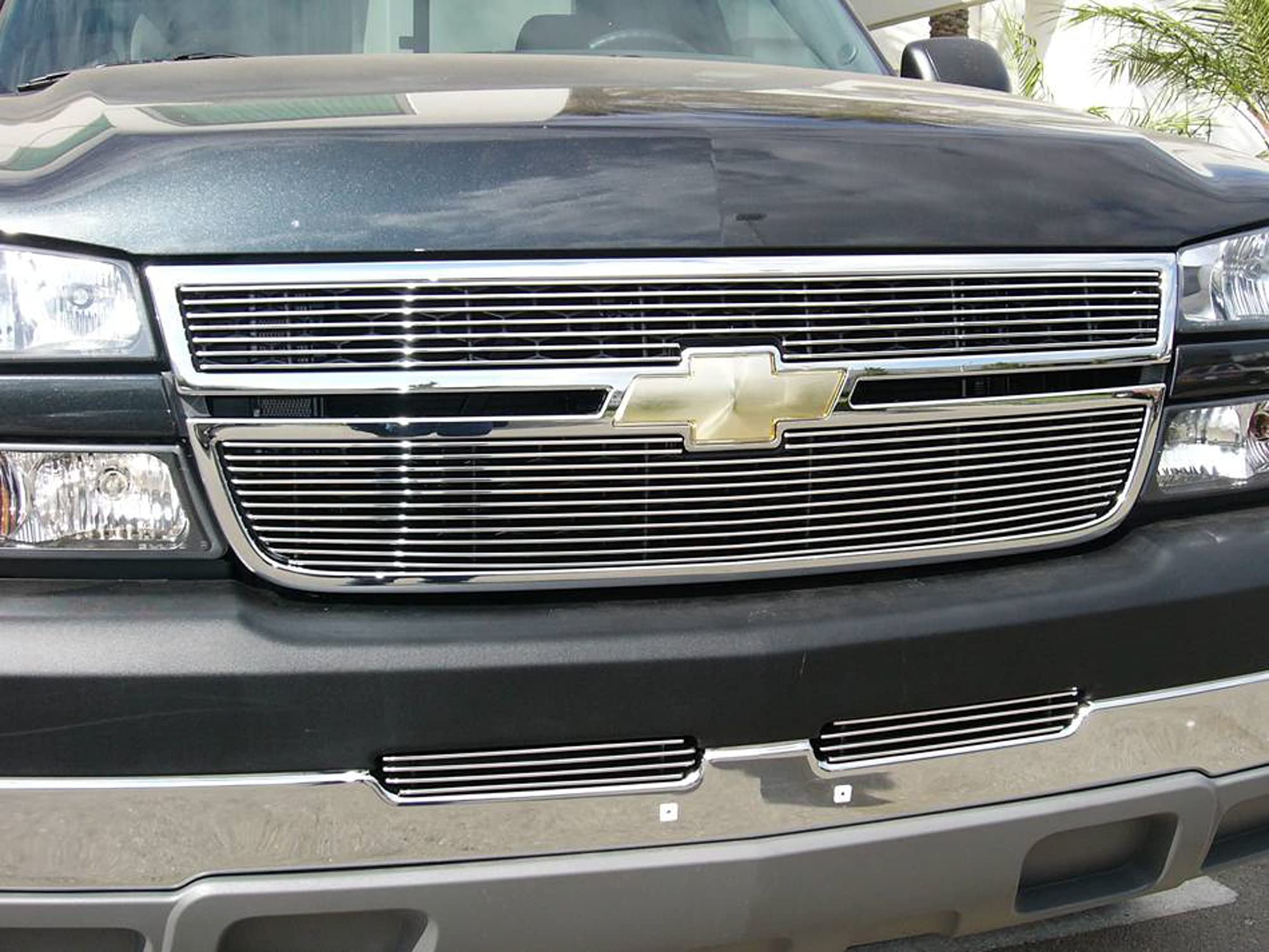 Billet Grille Compatible with Chevrolet Silverado (2006-2007), Polished, 2 Pc, Overlay - PN #21106