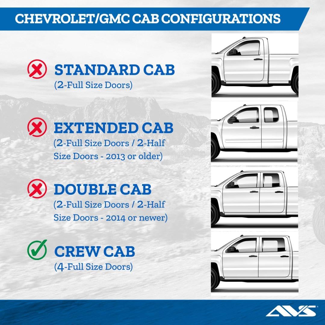 In-Channel Auto Ventshade [AVS] Rain Guards For 2019-2025 Chevrolet/GMC Silverado/Sierra 1500, 2020-2025 Silverado/Sierra 2500/3500, CREW CAB ONLY | Window Vent Visors, 4 pcs. - Smoke | 194805