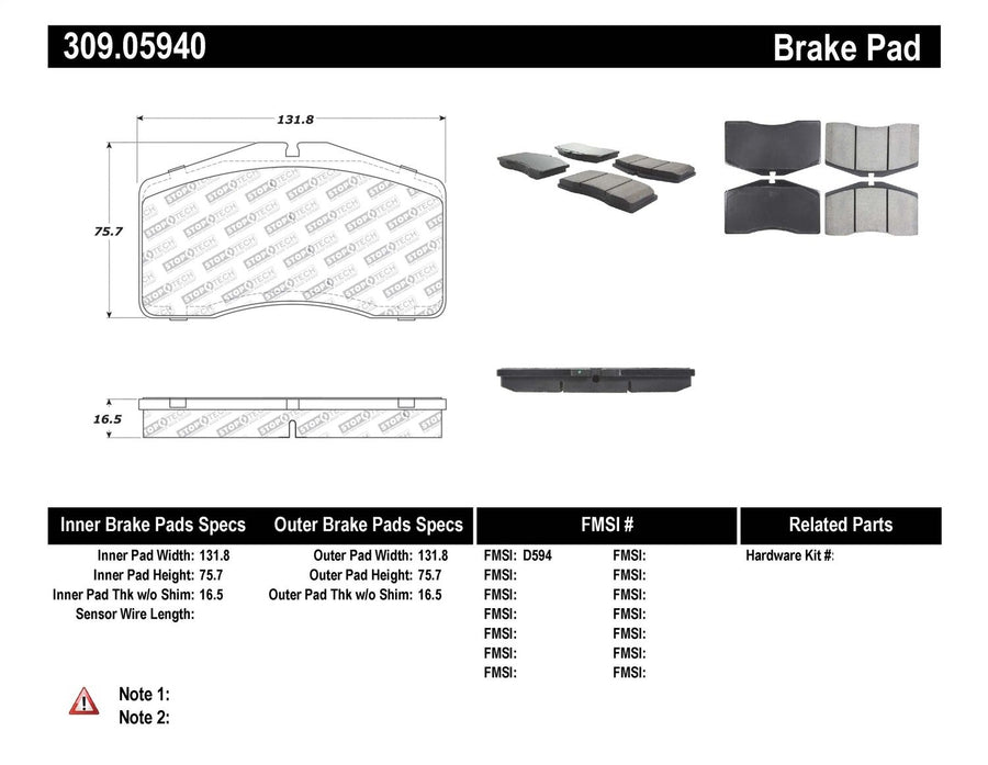Sport Brake Pads StopTech 309.05940 with Shims