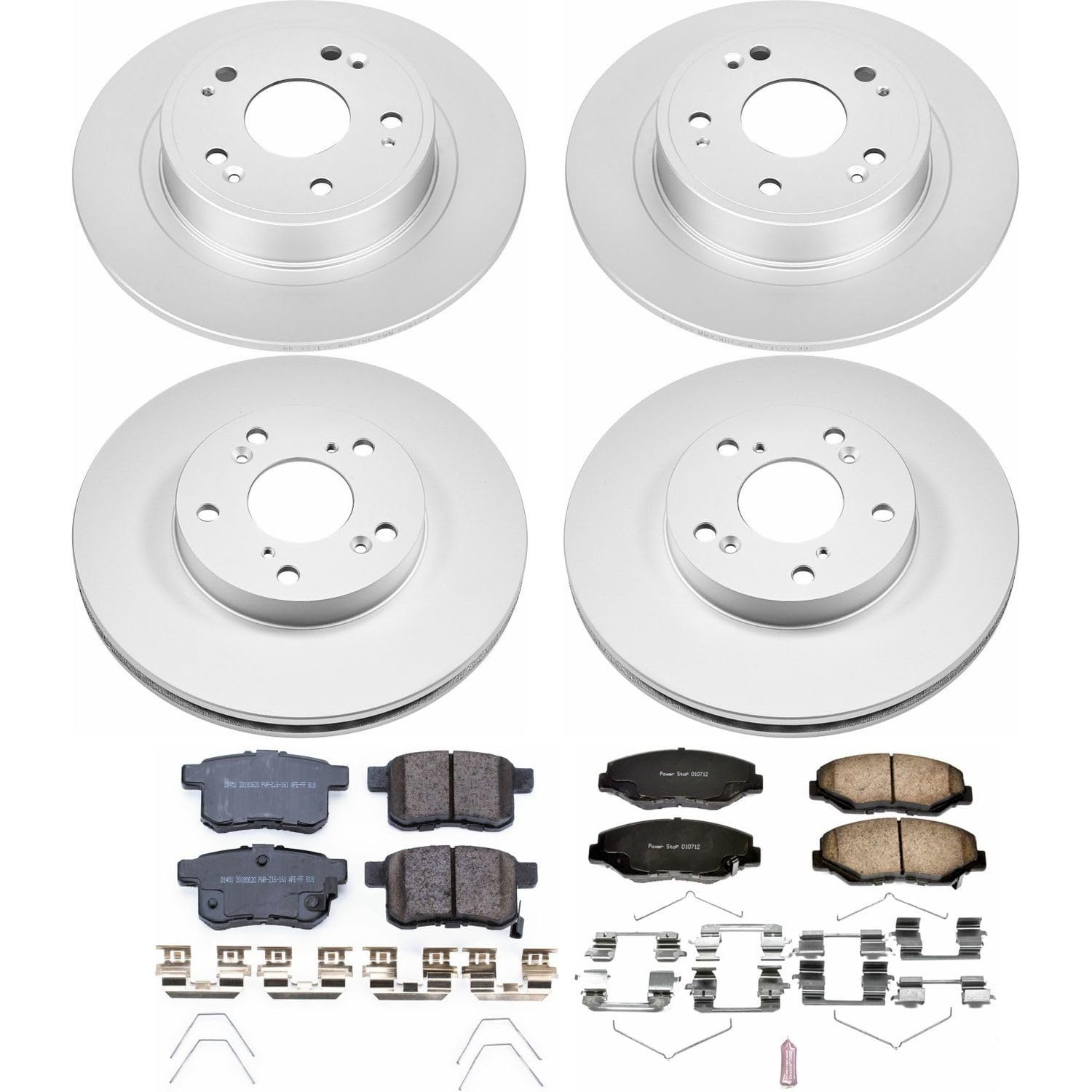 Power Stop Coated Brake Rotor CRK5934 & Ceramic Brake Pads- front & rear For Honda Accord 2011-2012 [Model Specific]