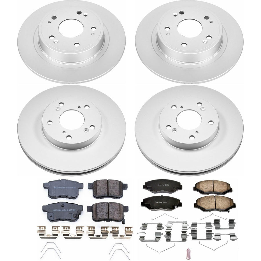 Power Stop Coated Brake Rotor CRK5934 & Ceramic Brake Pads- front & rear For Honda Accord 2011-2012 [Model Specific]