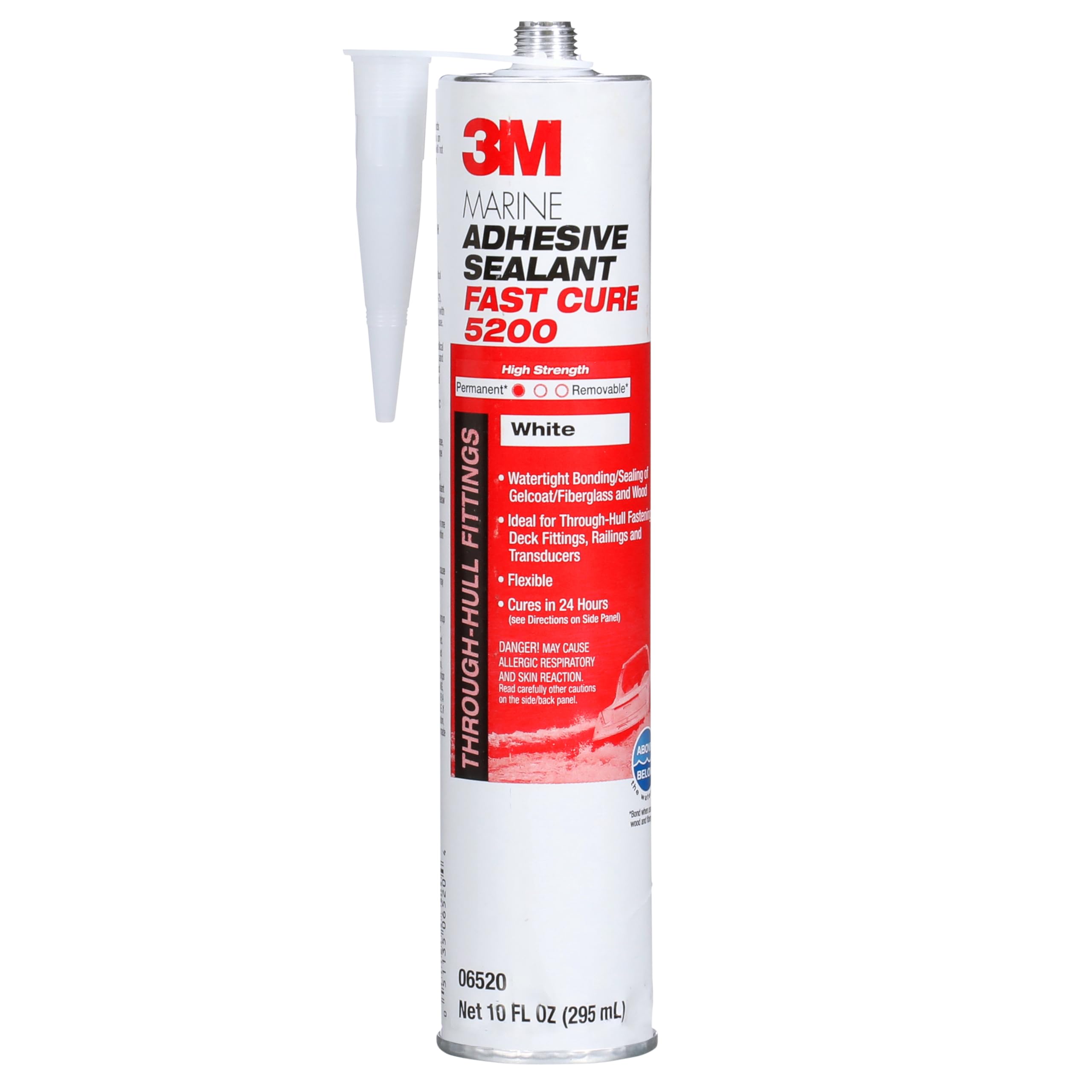 3M Marine Adhesive Sealant 5200 Fast Cure (06520) Permanent Bonding and Sealing for Boats and RVs Above and Below the Waterline Waterproof Repair, White, 10 fl oz Cartridge