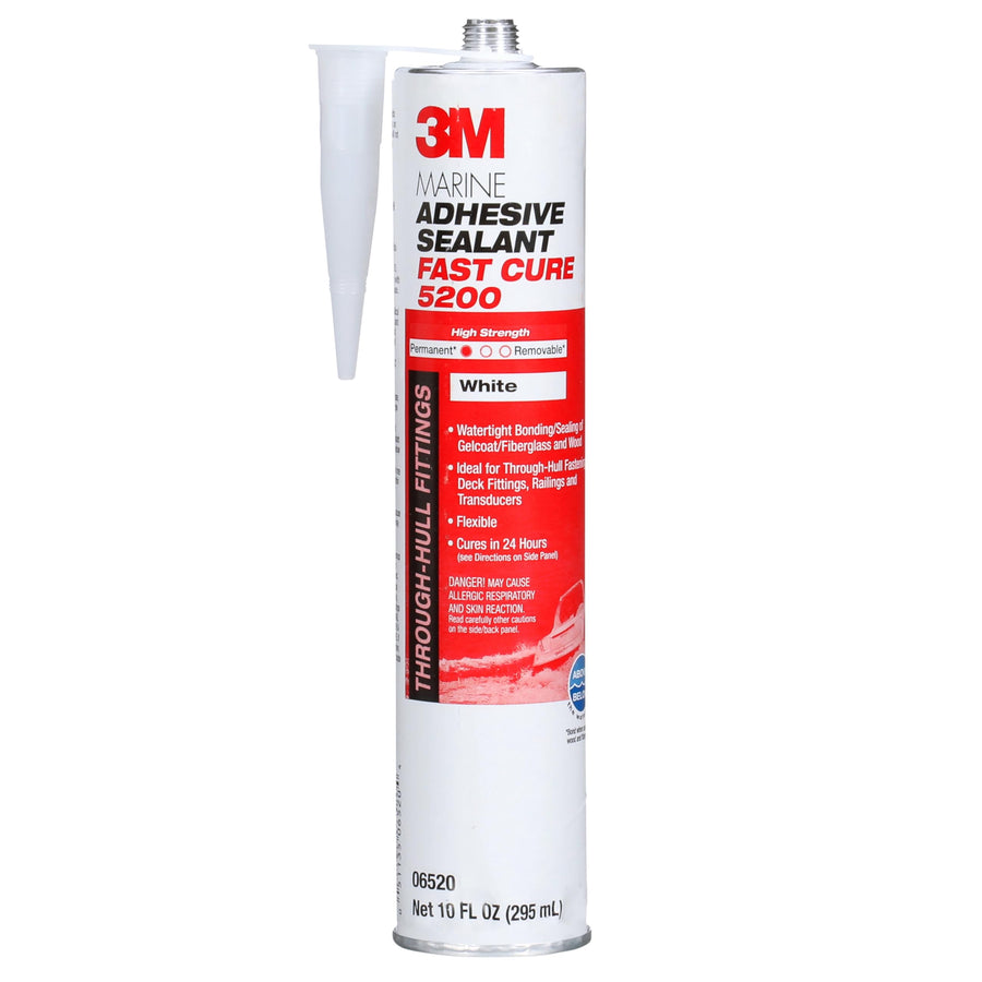 3M Marine Adhesive Sealant 5200 Fast Cure (06520) Permanent Bonding and Sealing for Boats and RVs Above and Below the Waterline Waterproof Repair, White, 10 fl oz Cartridge