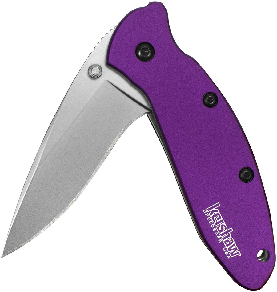 Kershaw Purple Scallion Folding Knife (1620PUR), 2.4 Bead-Blasted 420HC Steel Blade, Anodized Aluminum Handle, SpeedSafe Assisted Open, Flipper, Liner and Tip Lock, Single-Position Pocketclip; 2.5 OZ