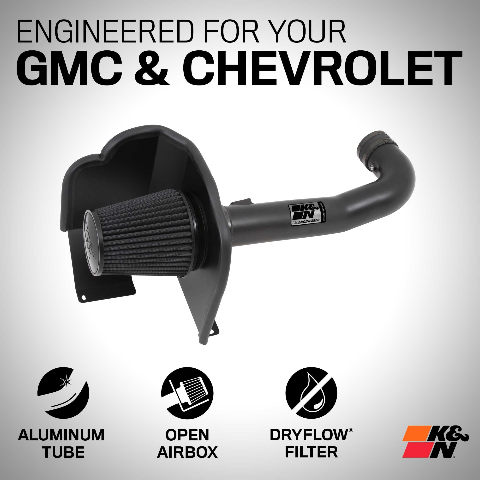 Cold Air Intake System K&N: Dry-Flow Air Filter, Increase Performance & Towing: Compatible with 2014-2020 Chevy/GMC/Cadillac Silverado 1500, Suburban, Tahoe, Sierra 1500, Yukon, Escalade, 71-3082