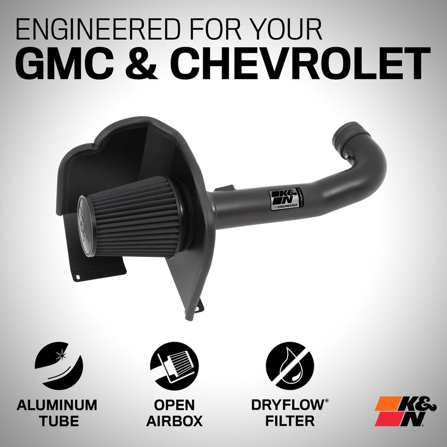 Cold Air Intake System K&N: Dry-Flow Air Filter, Increase Performance & Towing: Compatible with 2014-2020 Chevy/GMC/Cadillac Silverado 1500, Suburban, Tahoe, Sierra 1500, Yukon, Escalade, 71-3082