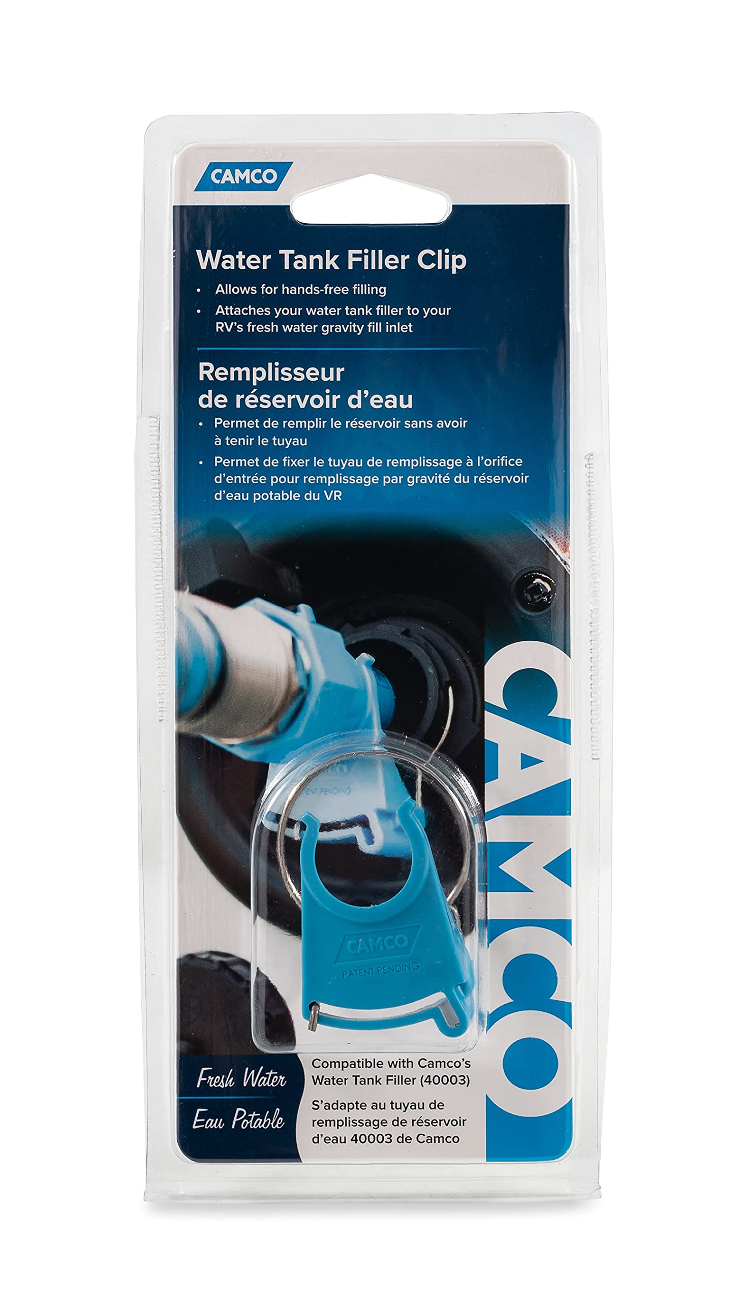 Camco RV Water Tank Filler Clip 40005 - Hands-Free Filling Provides - Compatible Water Tank Filler (40003) - Easy to Install