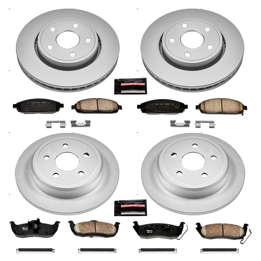 Power Stop Coated Brake Rotor CRK2220 & Ceramic Brake Pads- front & rear For Jeep Commander 2006-2010, Jeep Grand Cherokee 2005-2010 [Model Specific]