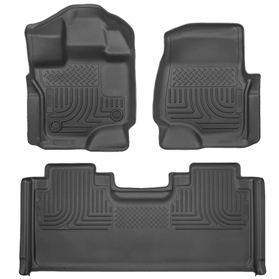 Weatherbeater Husky Liners Floor Mats | Fits 2015-2025 Ford F-150 SUPERCAB ONLY | Front & 2nd Row, 3-pc Black - 94051