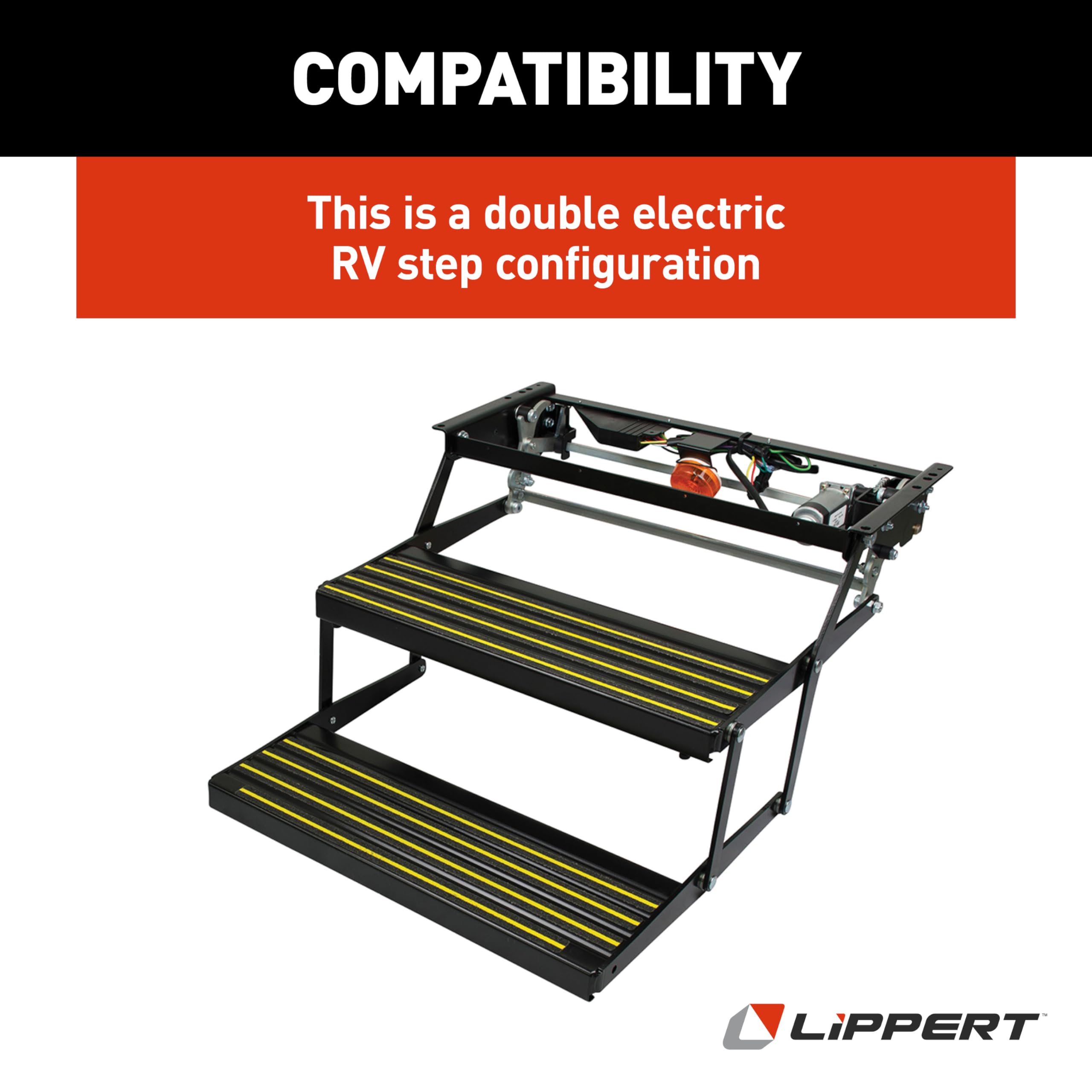 Kwikee Double Electric Revolution RV Steps for 5th Wheel RVs, Travel Trailers, Motorhomes, Hidden Light, Auto Extend and Retract, Anti-Slip Surface, 750 lb. Capacity, Steel Construction - 3725791
