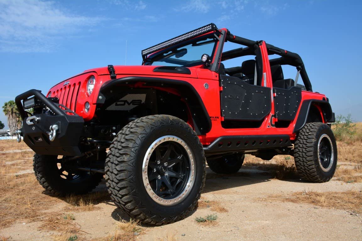 Front Rock Doors DV8 Offroad for The 2007-2017 Jeep Wrangler JK | Latches | Paintable | Black Finish | Simple and Easy Install | Limit Straps | Front Set