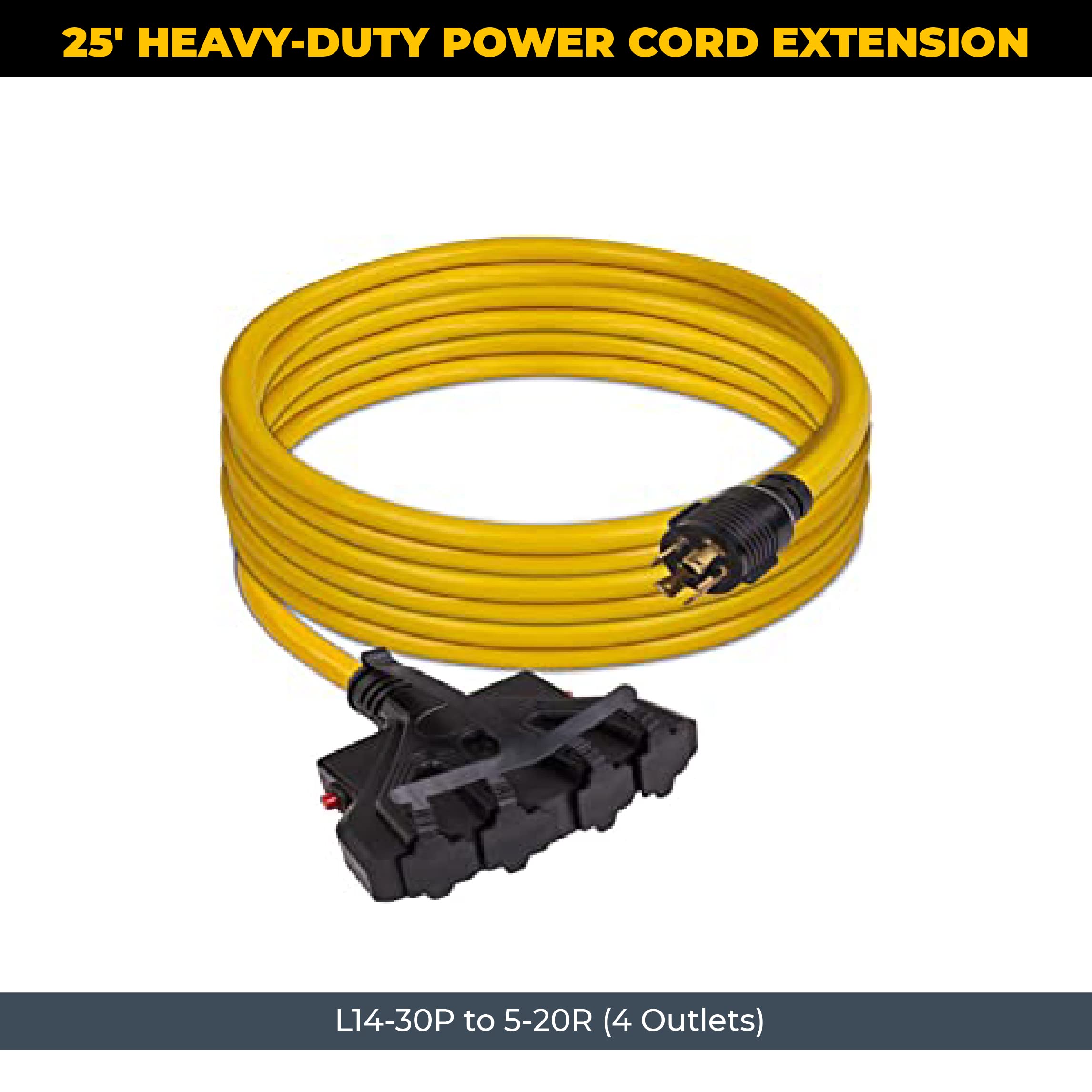 Firman Power 1120 Firman 1120 Cord - 25 ft., 10AWG with Circuit Breaker, 30 Amps/250 Volts, L14-30P to 5-20R (4), 1 Pack