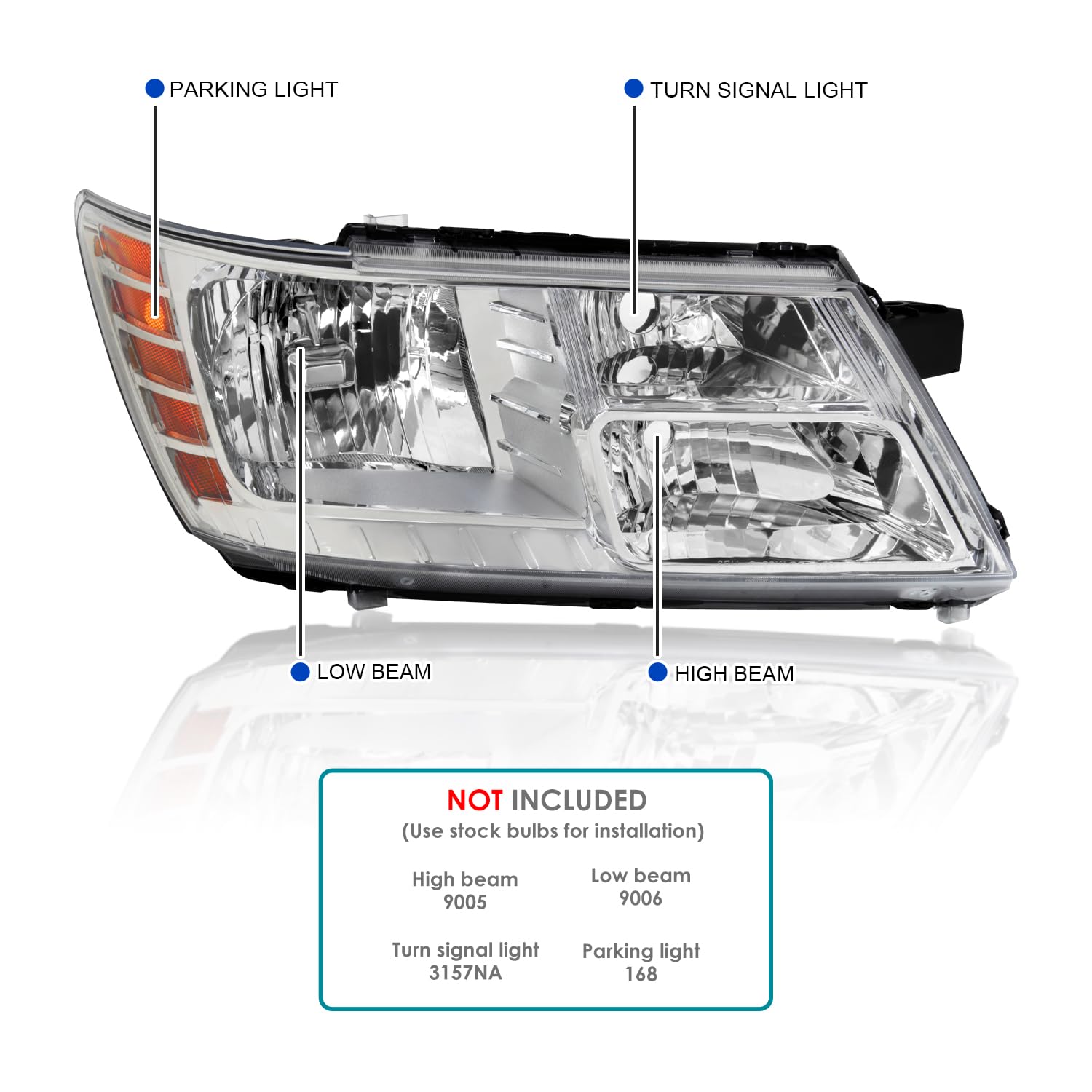 Chrome Headlights SPEC-D TUNING Compatible with 2009-2020 Dodge Journey, Left + Right Pair Headlamps Assembly