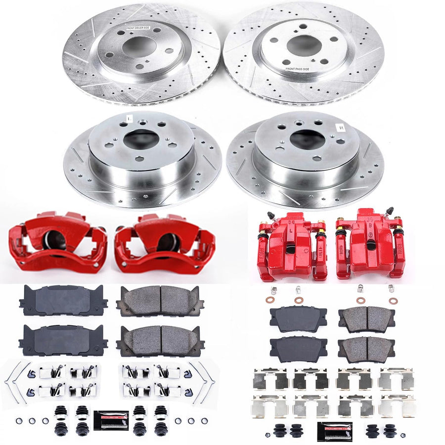 Power Stop Z23 Evolution Front and Rear Caliper Kit-Drilled/Slotted Rotors, Brake Pads & Carbon Ceramic Calipers For Lexus ES300h, Lexus ES350, Toyota Avalon, Toyota Camry [Model Specific]