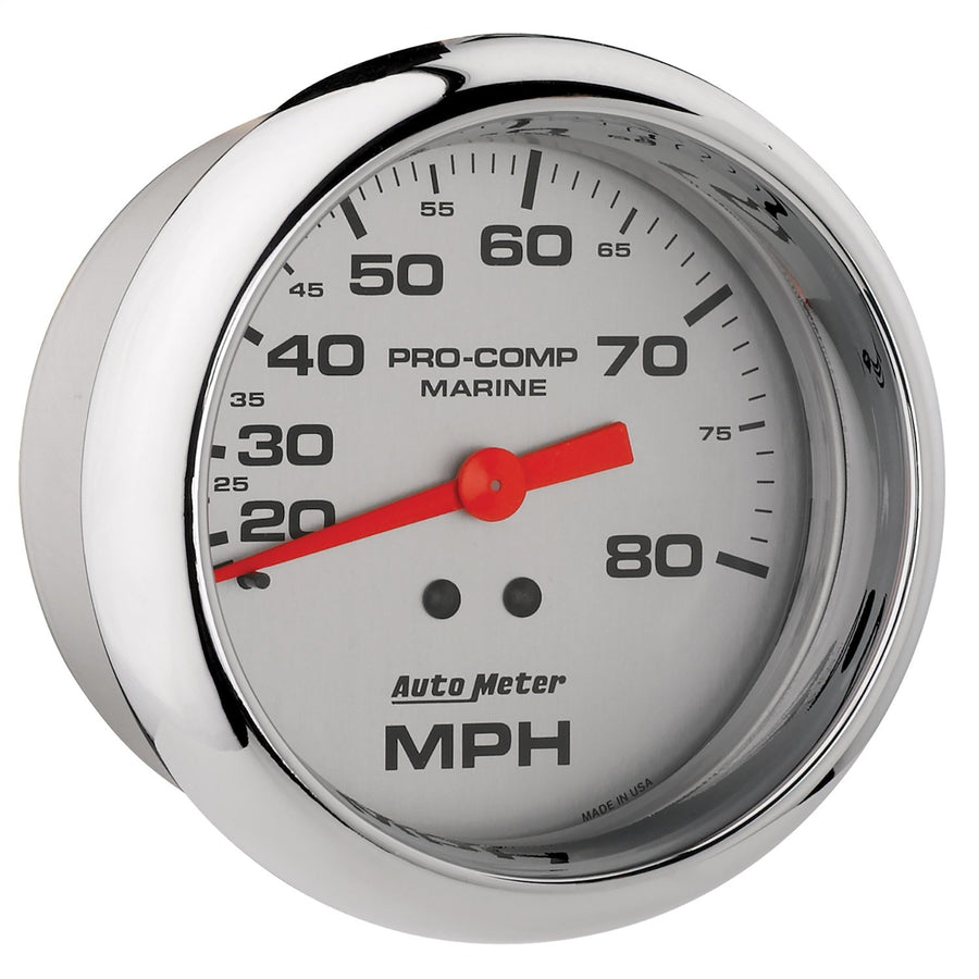 Speedometer AutoMeter Gauge, 3 3/8", 80Mph, Mechanical, Marine Chrome (200753-35)