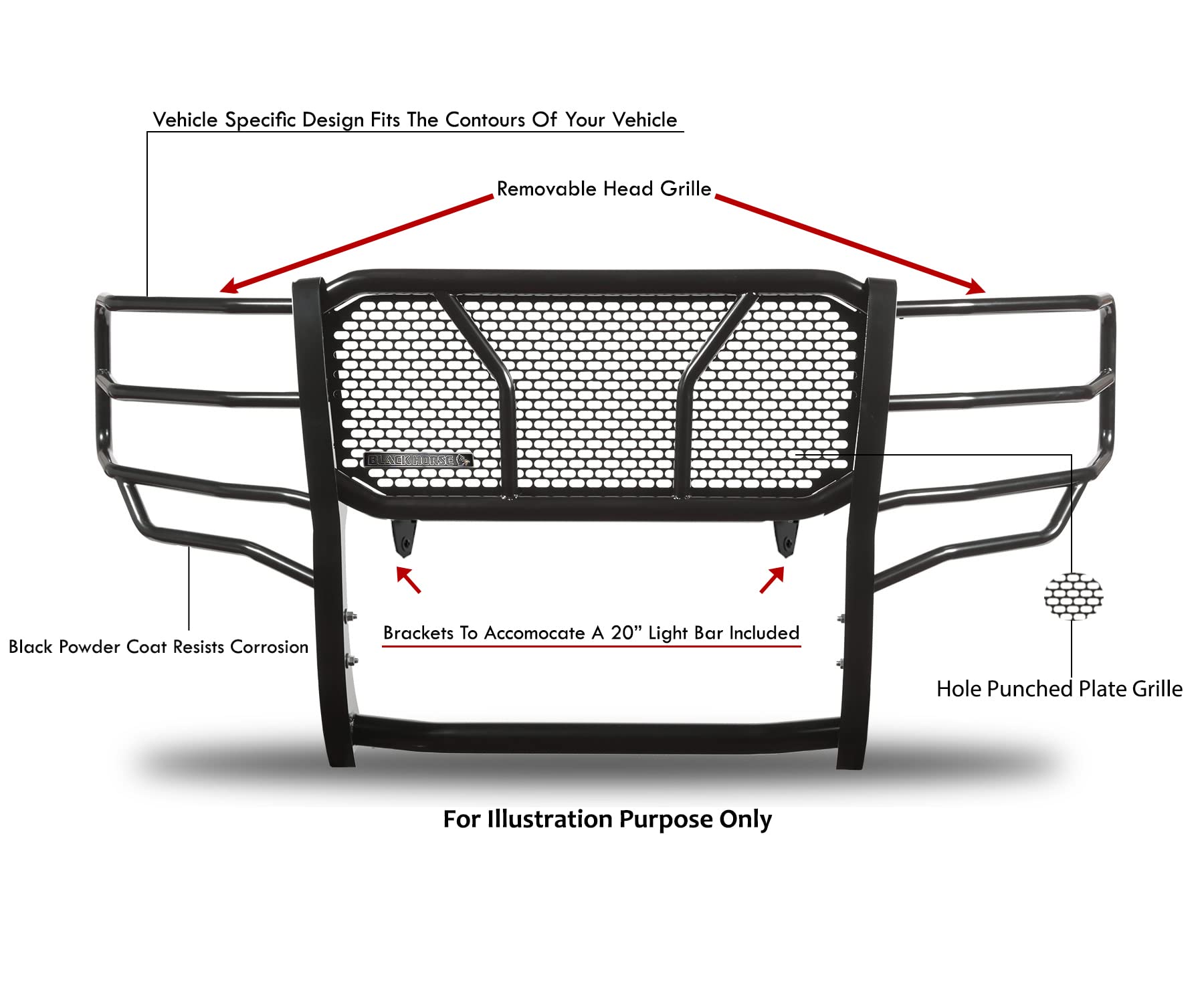 RUGGED Black Horse Heavy Duty Grille Brush Bumper Guard Modular Black Compatible with 2011-2014 Chevrolet Silverado 3500 HD|2011-2014 Chevrolet Silverado 2500 HD-RU-CHSI11-B