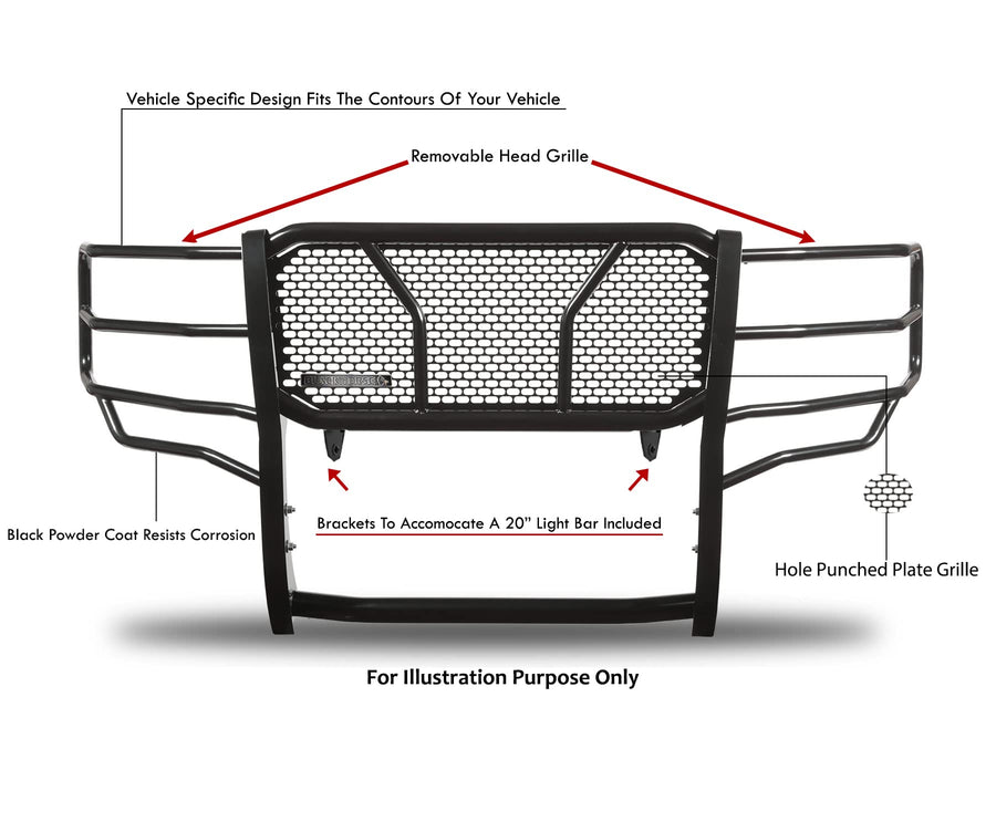 RUGGED Black Horse Heavy Duty Grille Brush Bumper Guard Modular Black Compatible with 2015-2019 Chevrolet Silverado 3500 HD|2015-2019 Chevrolet Silverado 2500 HD-RU-CHSI15-B