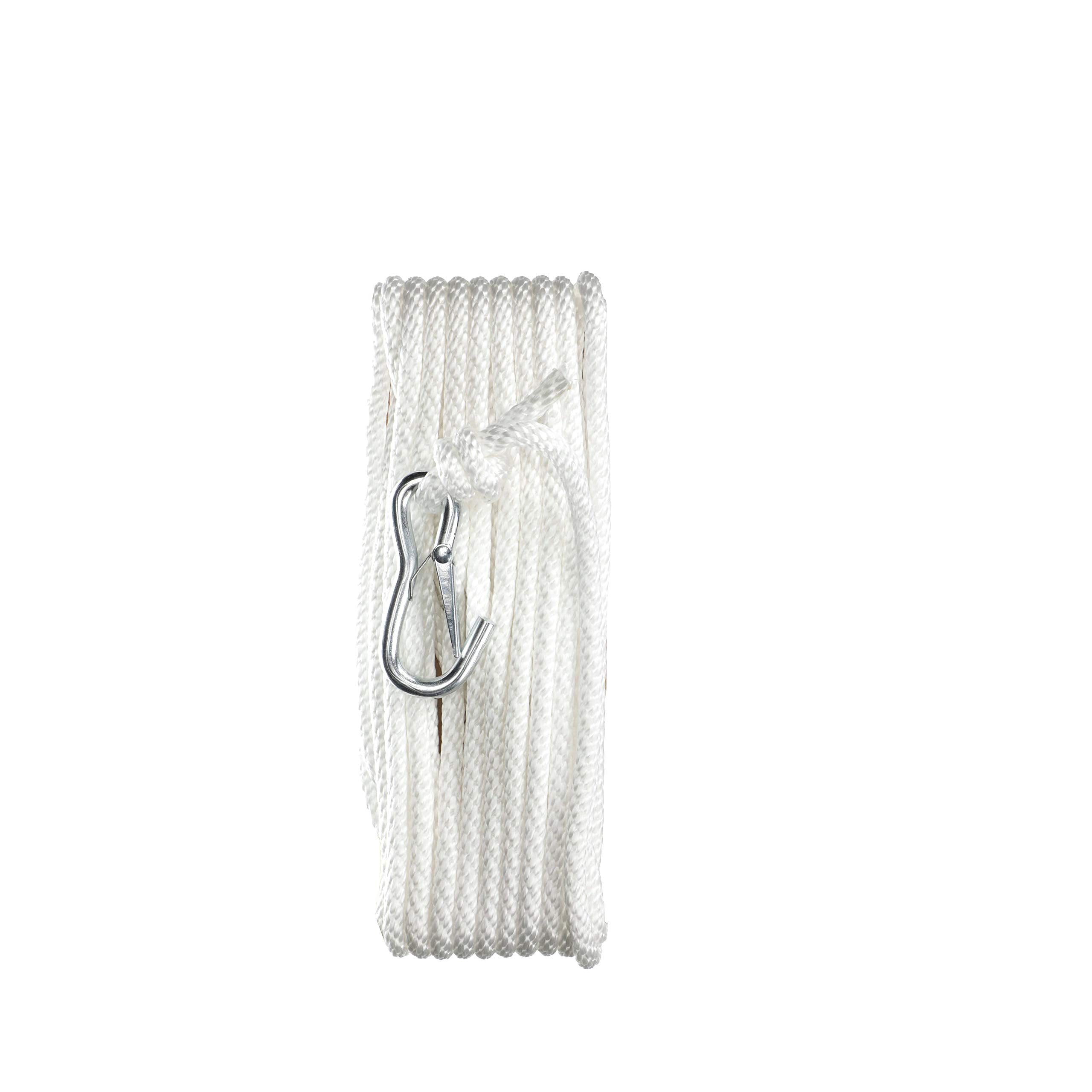 Solid Braid Attwood 11723-7 Multifilament Polypropylene Anchor Line with Spring Hook 3/8-Inch x 50-Feet, White